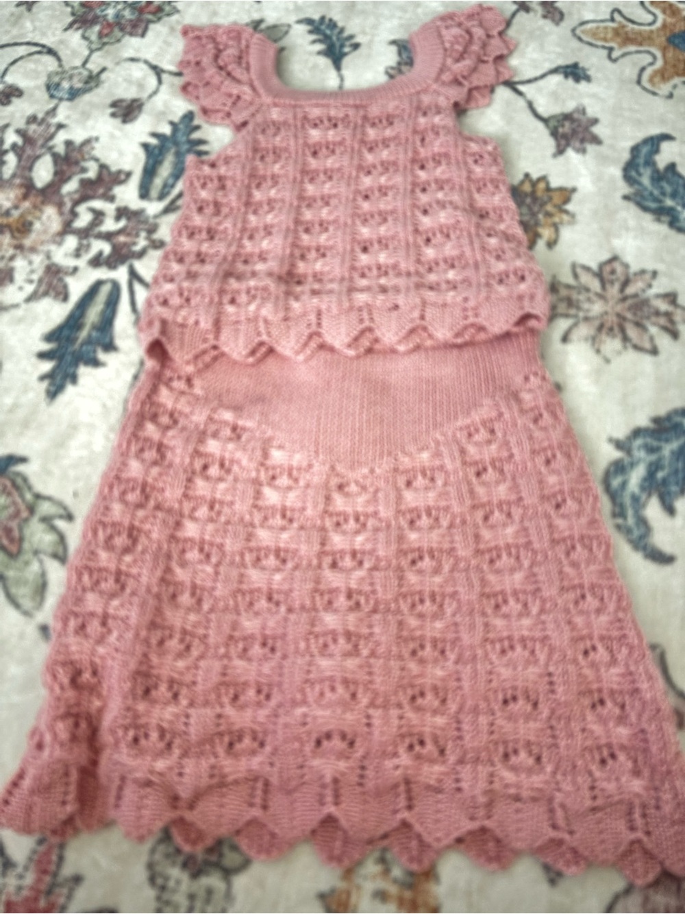 Girls crochet pink/rose Knit skirt set beautiful young girl set